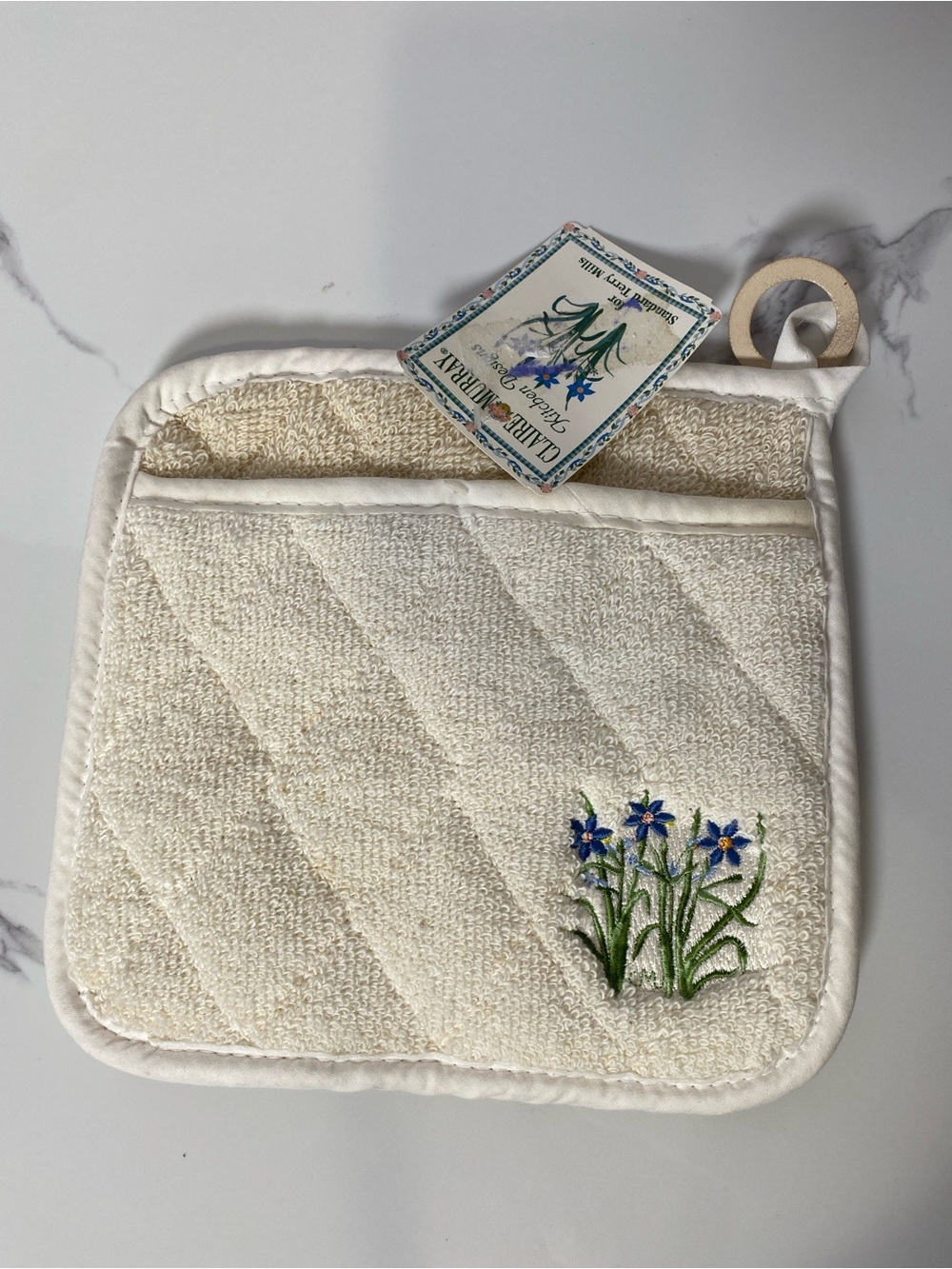 Claire Murray Kitchen Quilted Terry Pot Holder Cream Embroidered Woven Cotton